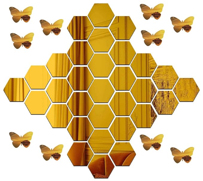 Great Collection - Golden Hexagon 3D Acrylic Wall Stickers