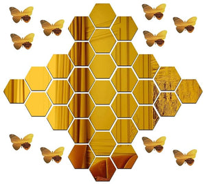 Great Collection - Golden Hexagon 3D Acrylic Wall Stickers