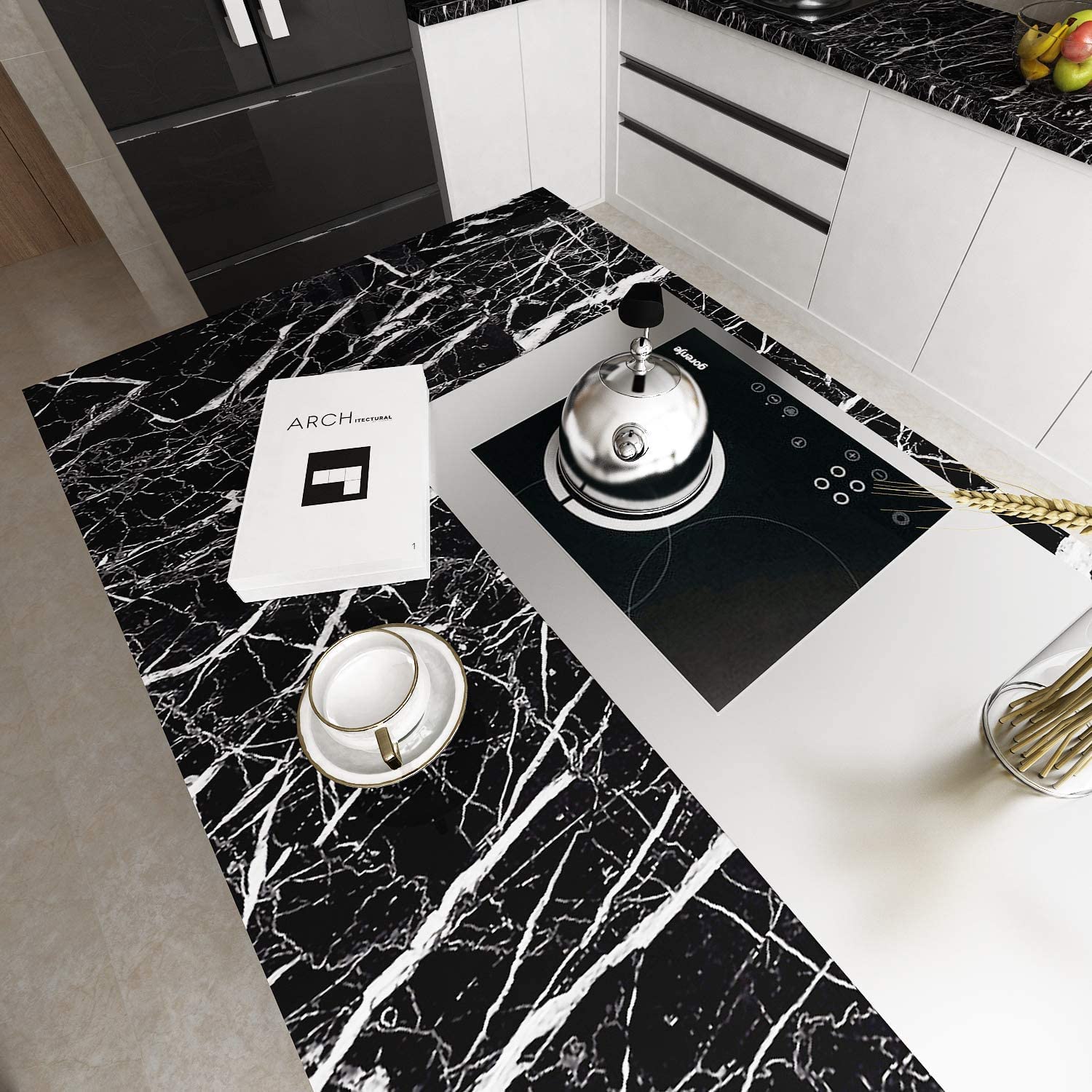Black Marble Wallpaper for Kitchen Counter Top Waterproof & Oil Proof ( 2 Meter)