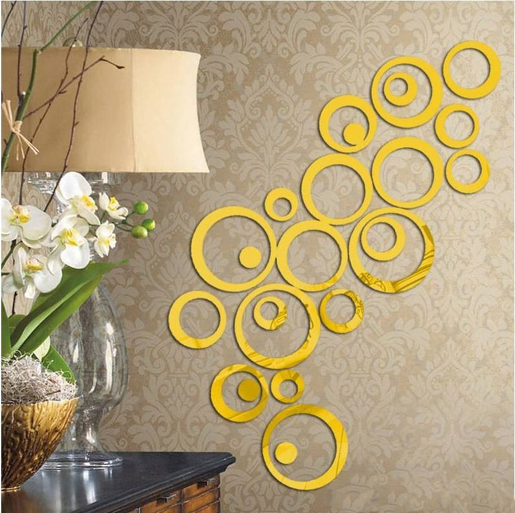 Great Collection - 30 Different Six Size Circle Golden 3D Acrylic Stickers for Wall, 3D Acrylic Sticker, 3D Mirror Wall Stickers, 3D Mirror Stickers Wall Decor Items for Home and Office. Self Adhesive Sticker  (Pack of 30)