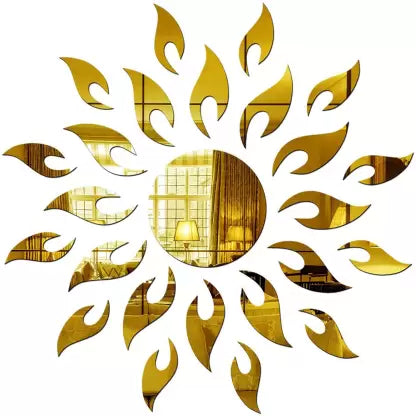 Great Collection - 3D Acrylic Sun Flame Mirror Decorative Wall Stickers  ,(45cm X 45cm) - Pack of 25 (Gold)