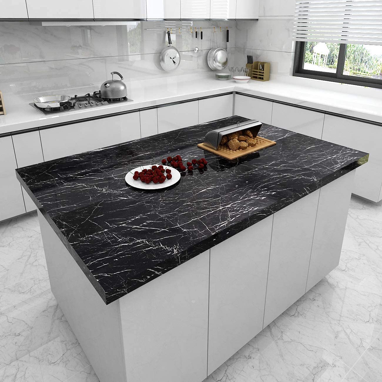 Black Marble Wallpaper for Kitchen Counter Top Waterproof & Oil Proof (1.3 Meter)