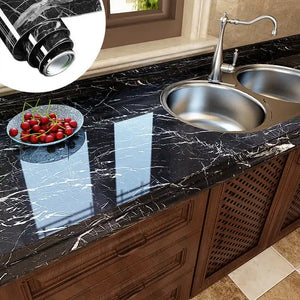Black Marble Wallpaper for Kitchen Counter Top Waterproof & Oil Proof (1.3 Meter)